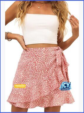 Summer Wrap Floral High Waist Ruffle Mini Skirt